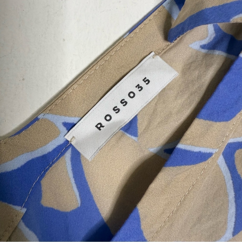 Rosso 35 Abstract Print Tie-Shoulder Dress Blue Beige Size 6 - Picture 4 of 5